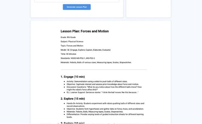 Create personalized lesson plans, assessments, .evaluations, in seconds