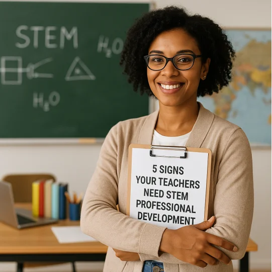 Teacher standing confident teaching STEM