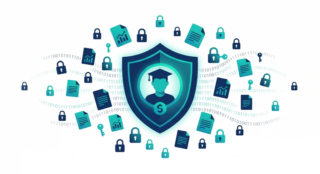 Illustration representing student data privacy and security protections under a school district AI policy