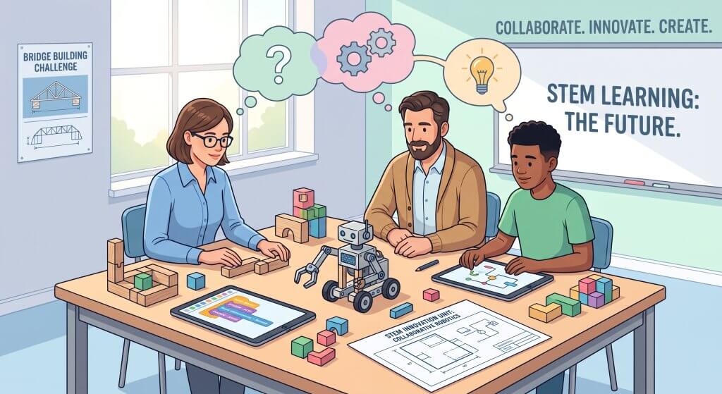 STEM teachers at table asking questions